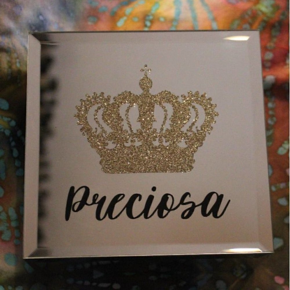 Mirrored Box Gold Crown Preciosa Black Interior 5" X 5" X 2.5" for Girls